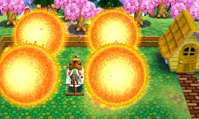 Tom Nook gets an energy boost from four suns in Animal Crossing: Happy Home Designer.