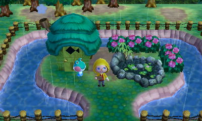 Lily's wet outdoors in Animal Crossing: Happy Home Designer.