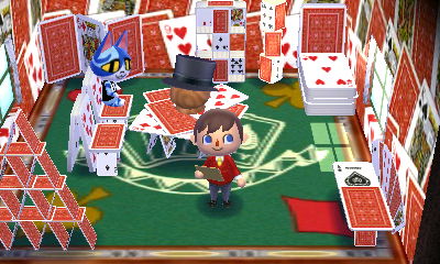 The inside of Moe's magician's hideaway room, featuring the card furniture set.