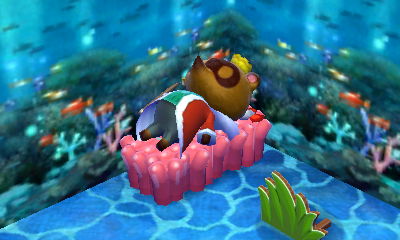 Tom Nook sleeps on a sea-anemone bed in Animal Crossing: Happy Home Designer.