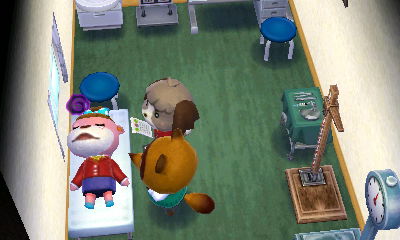 Tom Nook and Digby playing doctor with Lottie. (ACHHD)
