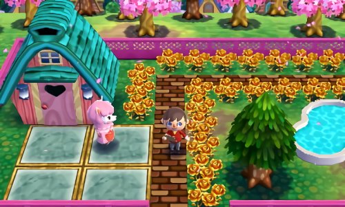 The outside of Forest's Re-Tail, recreated in Animal Crossing: Happy Home Designer.