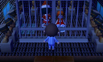 Characters in jail in the horror themed dream town of Aika Village.
