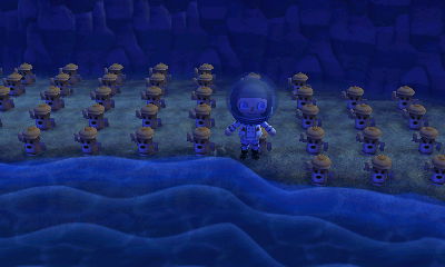 An army of gyroids on the beach.