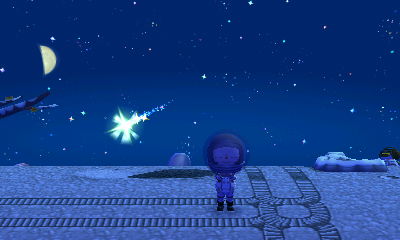 A shooting star in the space town of Fishburg.