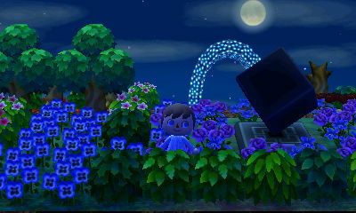 An illuminated arch and a cube sculpture in the New Leaf dream town of Hula Key.