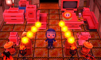A fire/lava world themed room in the dream town of Titania.