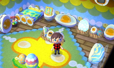 The complete egg furniture set acquired on Bunny Day (Easter).