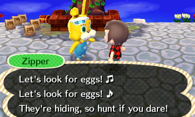 Zipper T. Bunny tells players to look for eggs on Bunny Day in New Leaf.