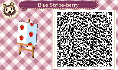 QR code for a blue/white striped wallpaper with strawberries in Animal Crossing.