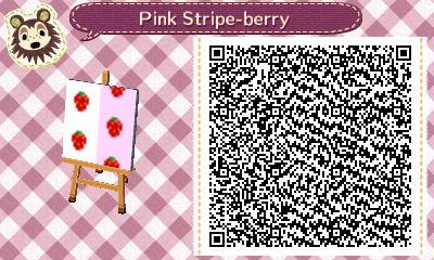 QR code for a pink/white striped wallpaper with strawberries in Animal Crossing.