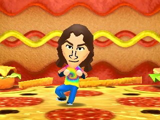 Weird Al Yankovic dances for his all-time favorite food in Tomodachi Life for Nintendo 3DS.