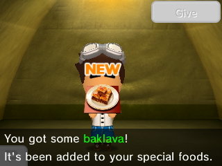 You got some baklava! It's been added to your special foods.