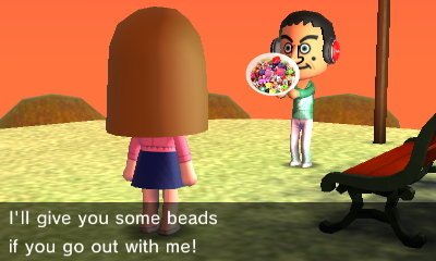 Mr. Bean, to Ann: I'll give you some beads if you go out with me!