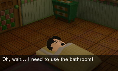 Joshua, in bed: Oh, wait... I need to use the bathroom!