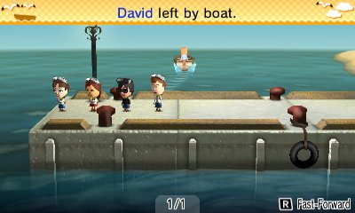 Only four Miis remain on the dock after David left by boat.