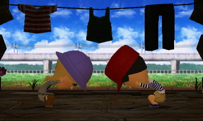 Lindsay and Annyong break up while hunched under a clothesline.