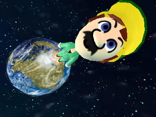 Luigi blasts off into outer space after I give him his super all-time favorite food.