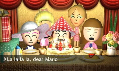 Mario celebrates his birthday with friends.