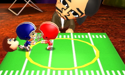Mario the referee falls over during a game of football.