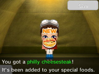 You got a philly cheesesteak! It's been added to your special foods.