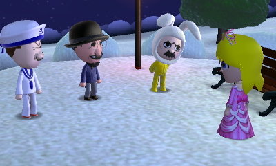 Popeye, The Count, and Gaston all ask out Princess Peach in Tomodachi Life.