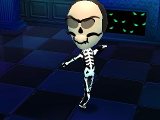Skull the skeleton dances after eating his all-time favorite food in Tomodachi Life.