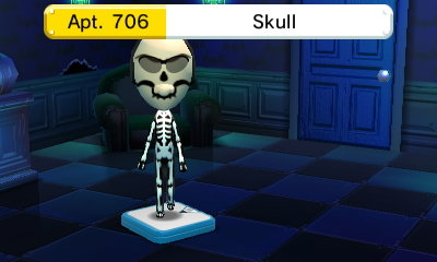 Skull stands on his scale.