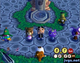 Doing aerobics at the wishing well.