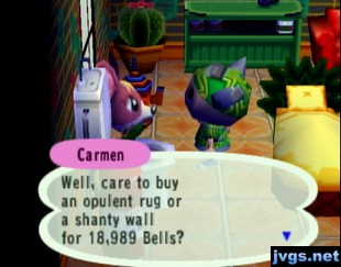 Carmen: Care to buy an opulent rug or a shanty wall for 18,989 bells?