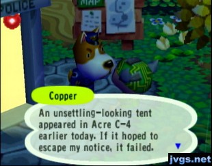 Copper: An unsettling-looking tent appeared in Acre C-4 earlier today.