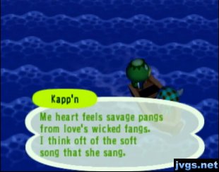 Kapp'n: Me heart feels savage pangs from love's wicked fangs.