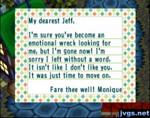Monique's goodbye letter.