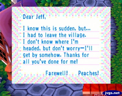 Peaches' goodbye letter.