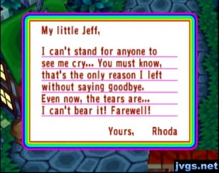 Rhoda's goodbye letter.