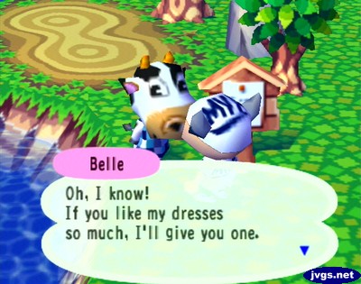 Belle: Oh, I know! If you like my dresses so much, I'll give you one.