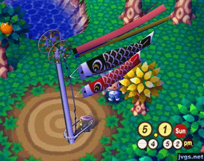 Animated GIF of a windsock in Animal Crossing.
