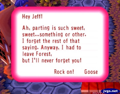 Goose's goodbye letter.