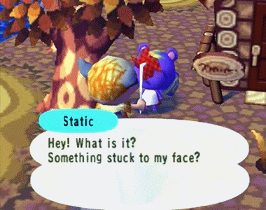 Static asks if something is stuck to his face, as my pinwheel spins in his face. Animated GIF.