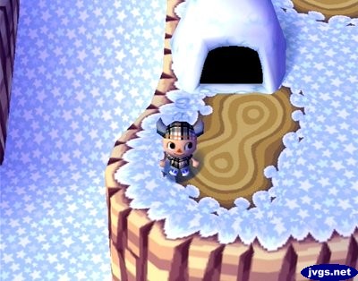 An igloo near the top of the ramp in Animal Crossing.
