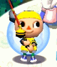 Jeff changes from a paw shirt into a fish bone shirt in Animal Crossing for Nintendo GameCube.