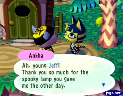 Ankha: Ah, young Jeff! Thank you so much for the spooky lamp you gave me the other day.