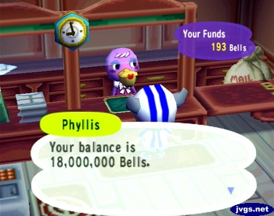 Phyllis: Your balance is 18,000,000 bells.