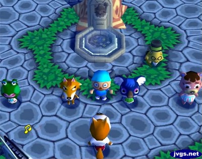 Participating in morning aerobics in Animal Crossing for Nintendo GameCube.