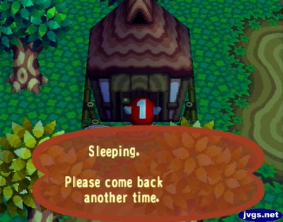 Sign on Maple's house: Sleeping. Please come back another time.