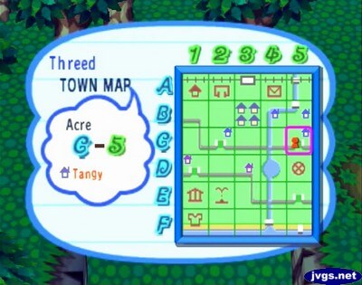Animal Crossing town map of Threed, a three-tiered town.