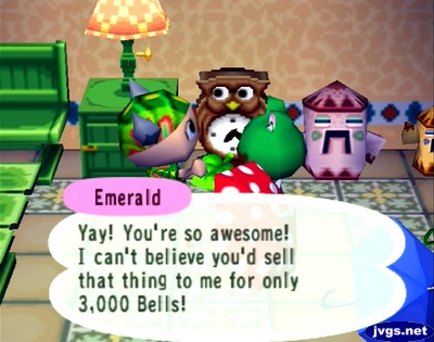 Emerald: Yay! You're so awesome! I can't believe you'd sell that thing to me for only 3,000 bells!