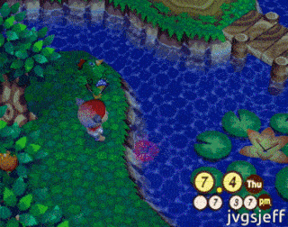 Hank and Jeff enjoy the fireworks festival at the lake in Animal Crossing.
