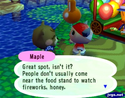 Maple: Great spot, isn't it? People don't usually come near the food stand to watch fireworks, honey.