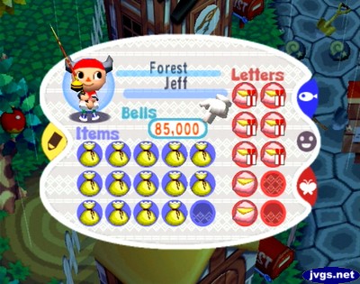Jeff has 85,000 bells *plus* an additional 14 money bags in his pockets.